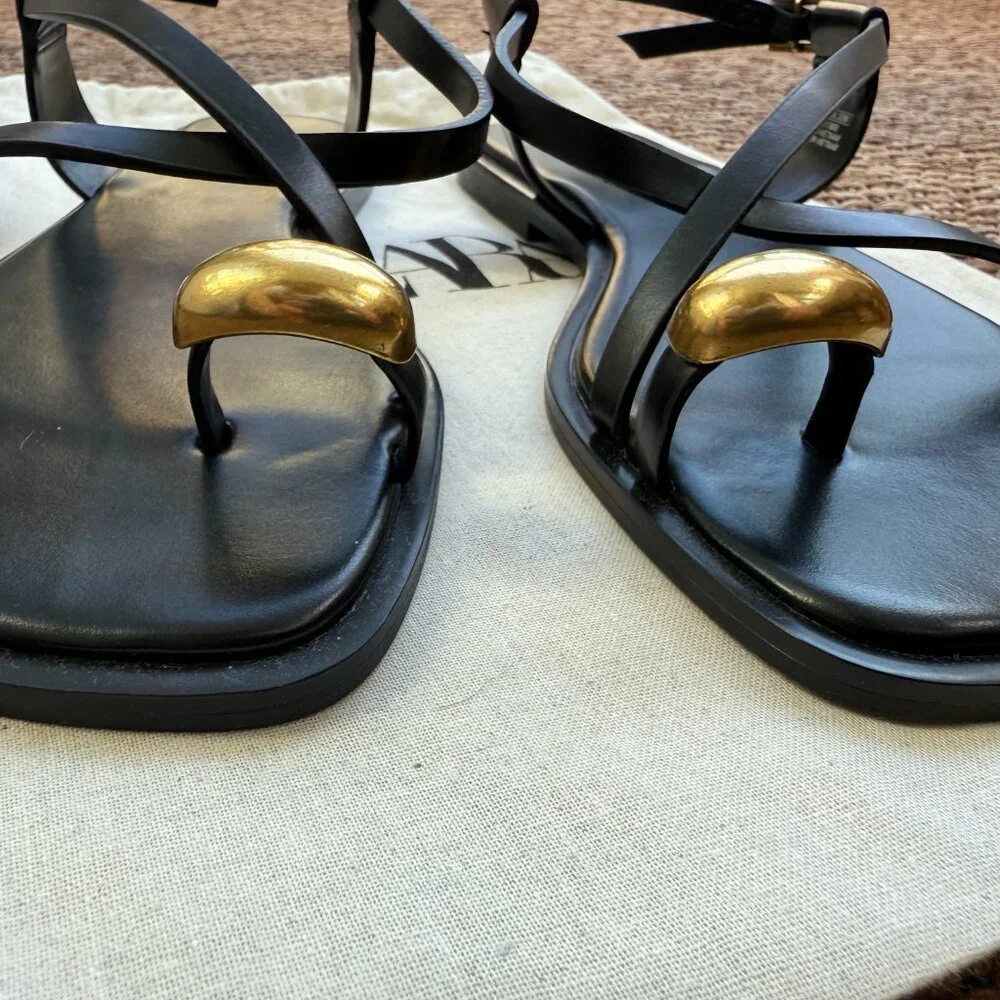 Zara Flat Strappy Sandals With Metal Adornment - Picture 6 of 6